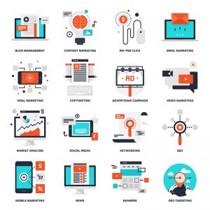 Abstract vector collection of flat digital marketing icons. Elements for mobile and web applications.