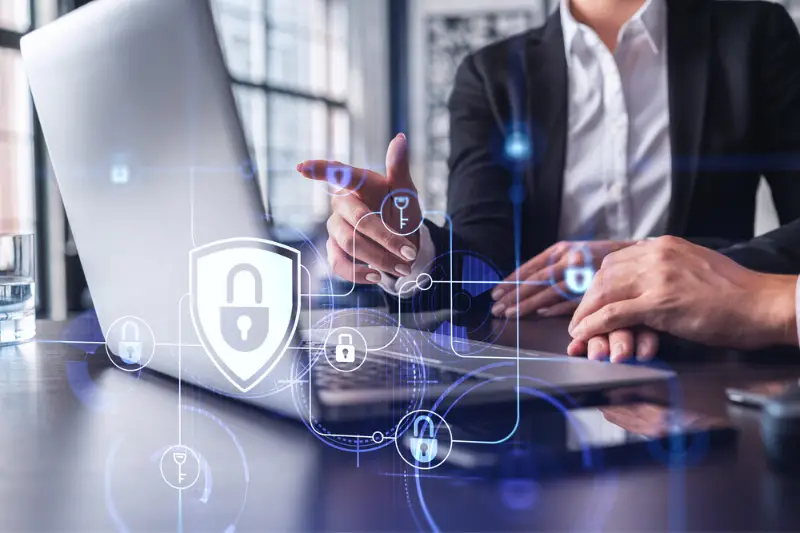 Two business people working on the project to protect cyber security concept