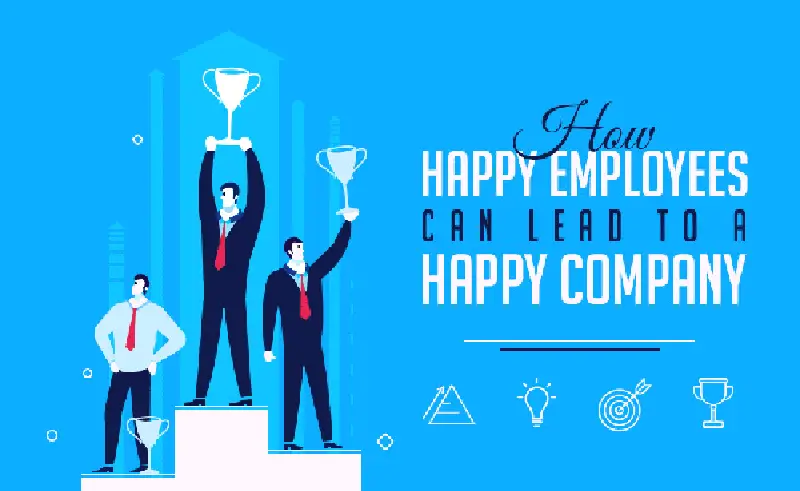 Happy employees with trophy illustrations