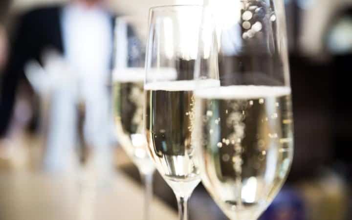 champagne glasses at business party