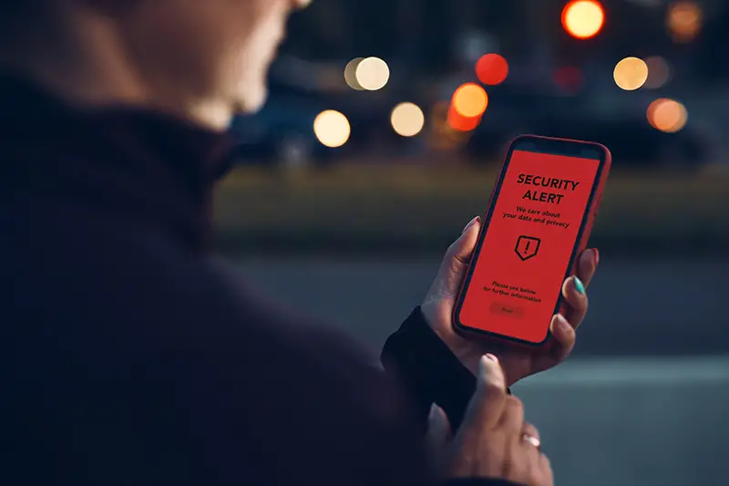 Security alert on smartphone screen