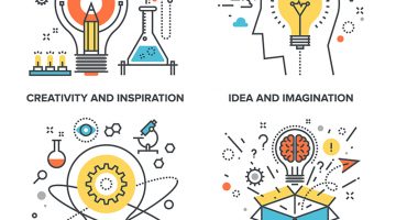 Have a Great Invention? Here's How to Make it a Product - Vector set of conceptual flat line illustrations on following themes - creativity and inspiration, idea and imagination, innovation and discovery, think outside the box