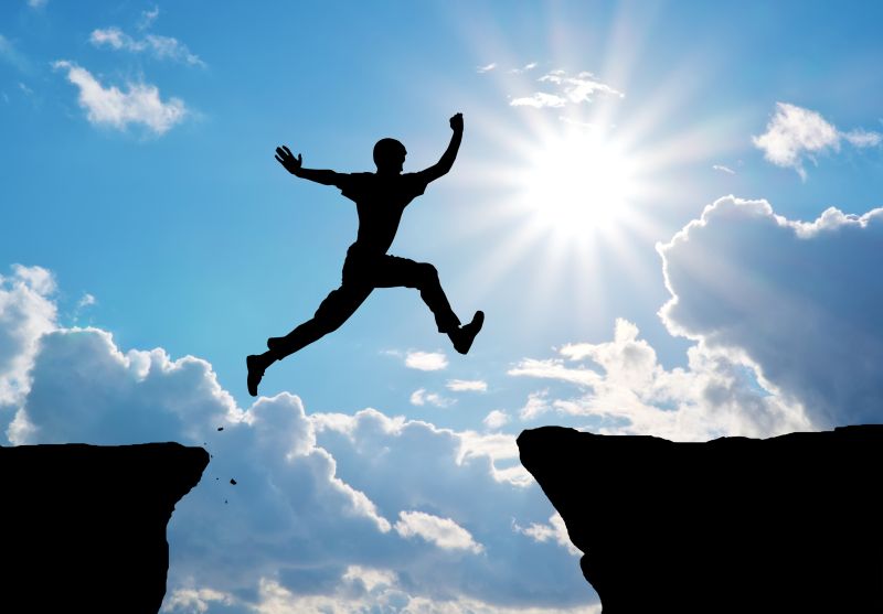 Man jump through the gap.