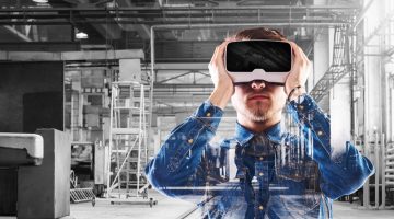 Man wearing virtual reality goggles