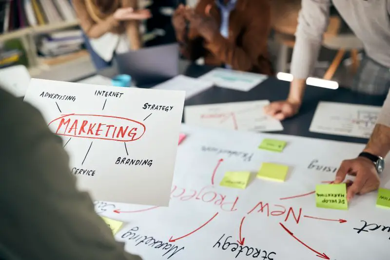 Close-up of business team developing marketing plans for a new project in the office.
