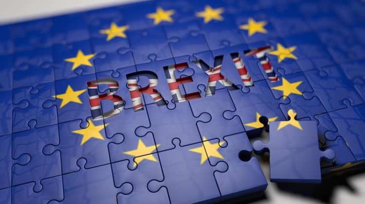 Brexit puzzle EU flag over Union Jack
