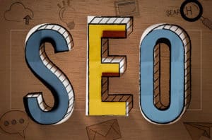 SEO against a brown background