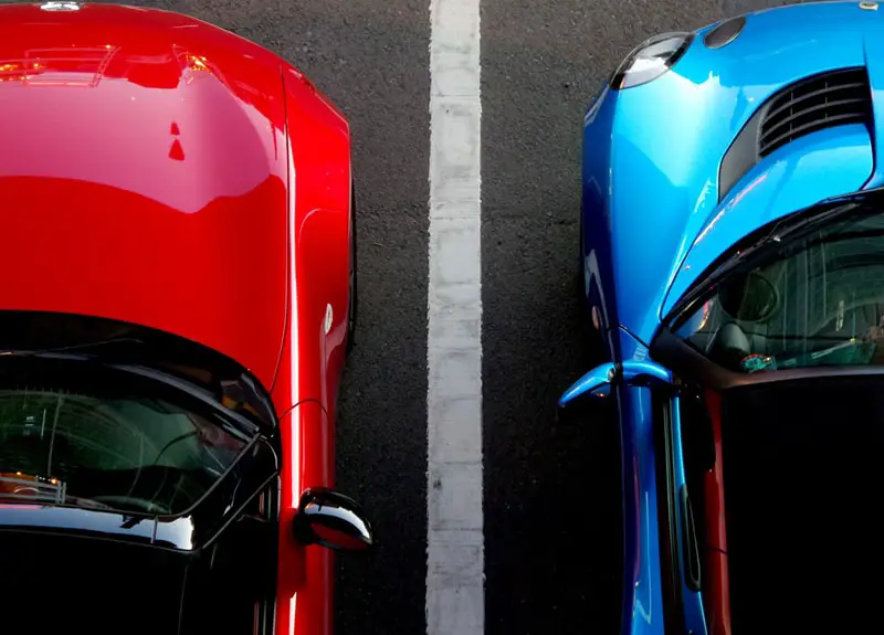 close up view of two cars taken from above