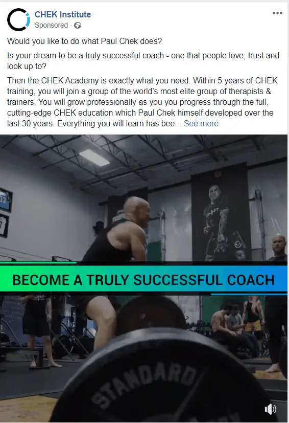 Example Facebook ad for CHEK institute