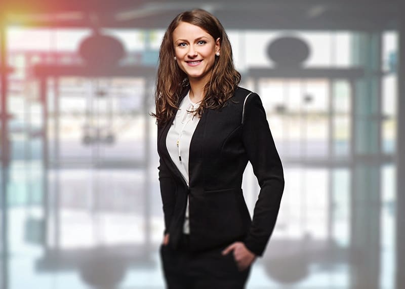 business woman dressed in white shirt and black suit - recruitment new hire