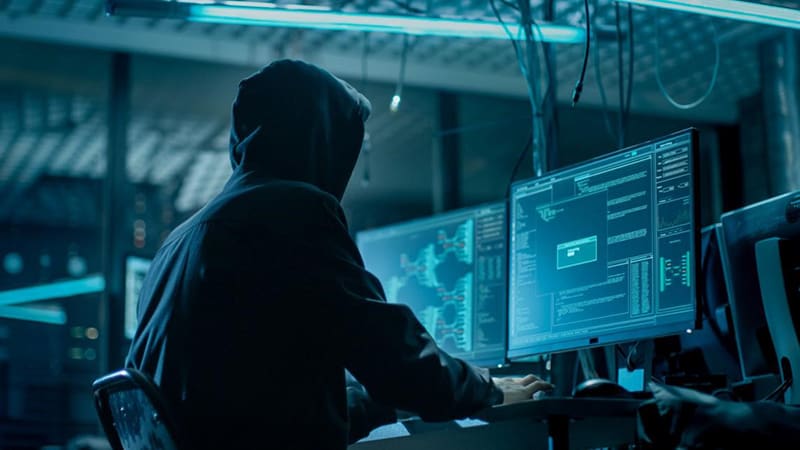 Hacker stealing business data - cyber attack