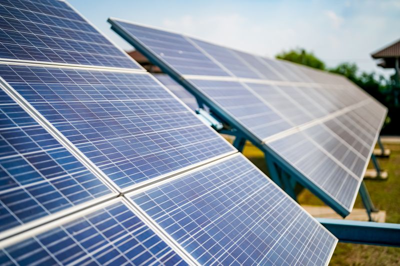 Solar power station, solar farm with electricity inverter