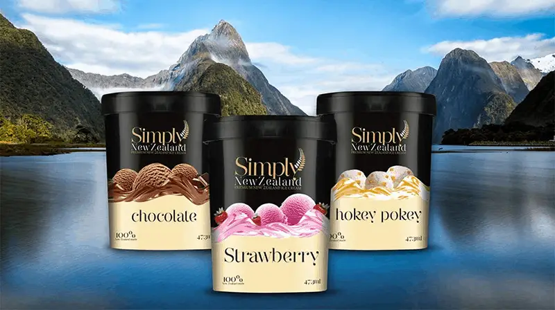 Simply New Zealand ice cream packaging