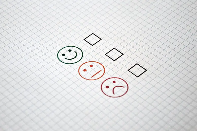 Tick box and faces for customer feedback - feedback checklist