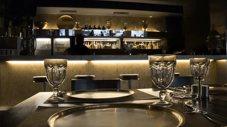 Table set for dinner in restaurant