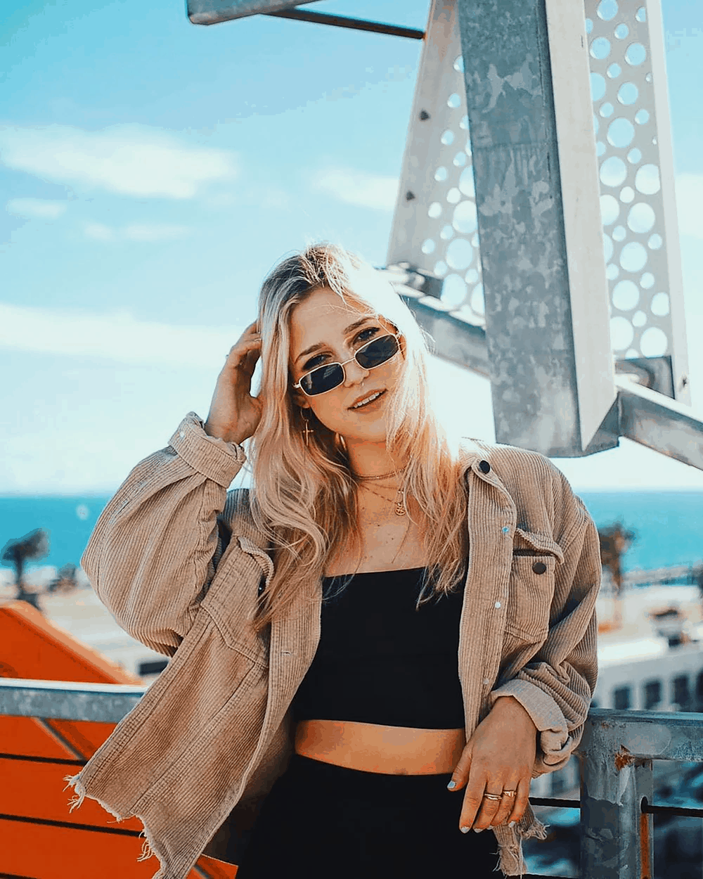 Blonde woman wearing sunglasses