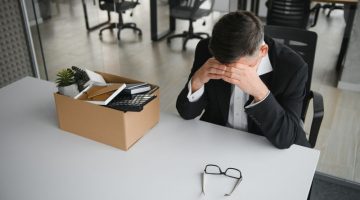 employee leaving office with the box full of belongings