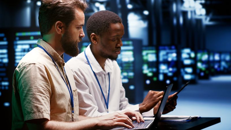 Data Engineers Working Together in Server Room