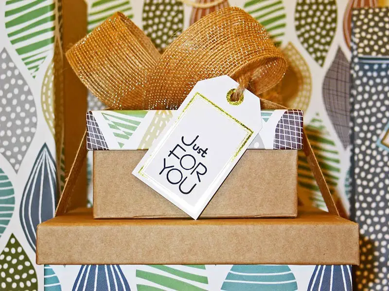 A box of gift with tag