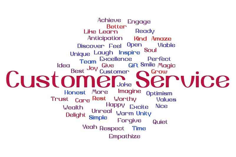 Word cloud identifying good customer service