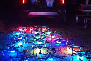A night event using multiple drone with each lights on
