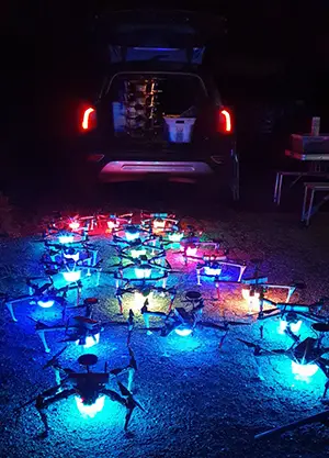 A night event using multiple drone with each lights on