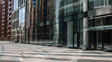 Commercial office space - glass and concrete building.