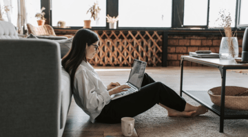 A woman working at home with her laptop