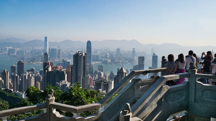 A group of people view observation in Hong Kong