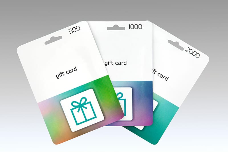 3 gift cards of different value