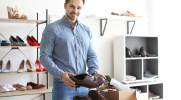 Young man choosing shoes in a store