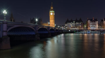 View of Big Ben and Houses of Parliament, River Thames, Westminster, London