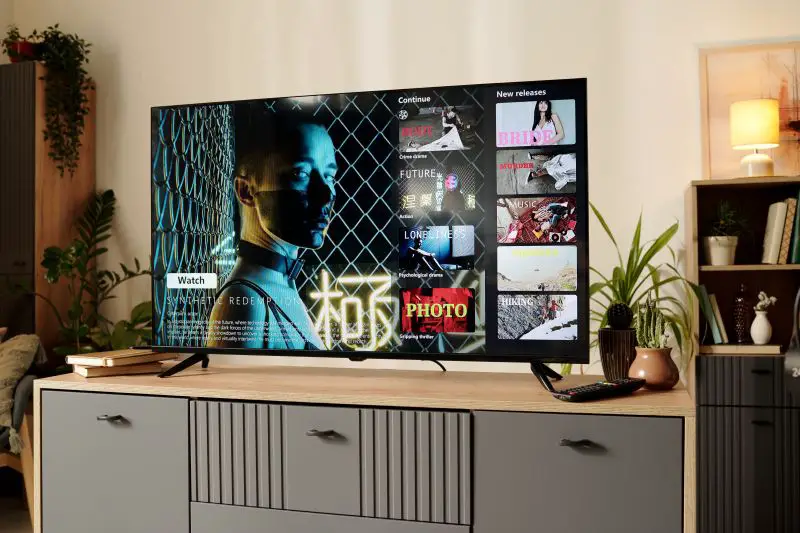 Watching Movie on Modern Living Room Television Screen