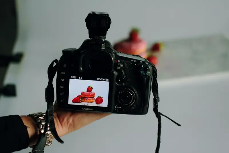 Black camera using for food photography