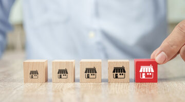 Wood cube franchise business store icon