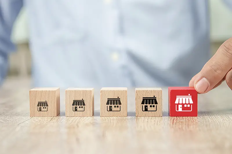 Wood cube franchise business store icon