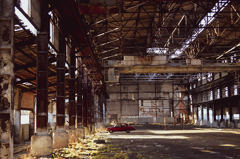 abandoned industrial warehouse building that has not functioned since 1980