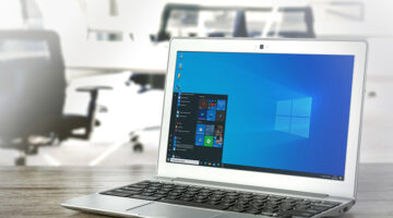 Microsoft logo on laptop screen