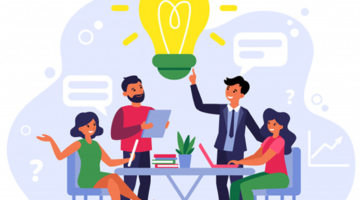 Company employees sharing thoughts and ideas - vector image