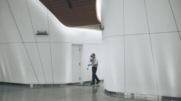 Janitor cleaning the building floor
