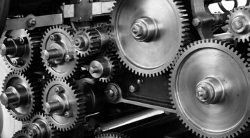 gray scale photo of gears