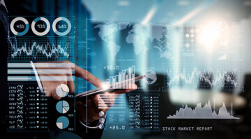 Investor analyzing stock market report and financial dashboard