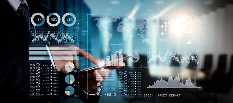 Investor analyzing stock market report and financial dashboard