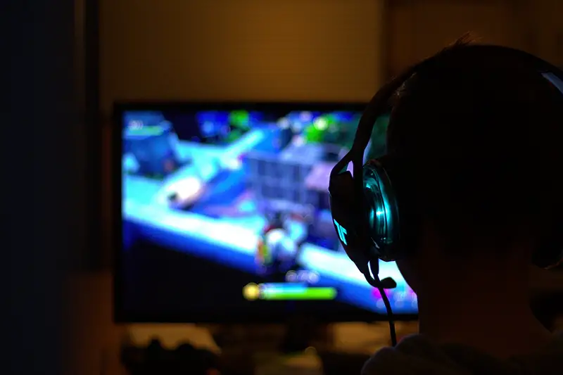 Person playing fortnite on his computer