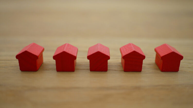 Red blocks on brown wooden table