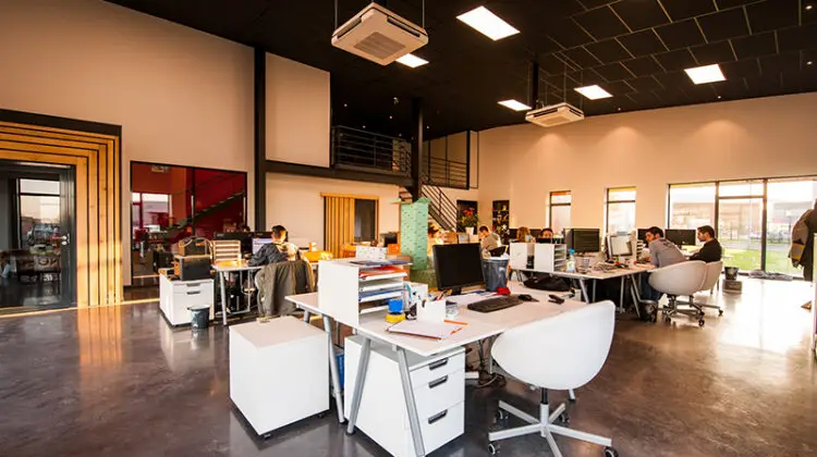 People sittingon chairs next to their desks in an office