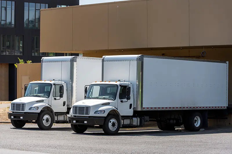 Two white big logistic trucks 