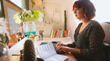 Woman using iMac