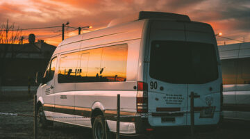 White van during sunset