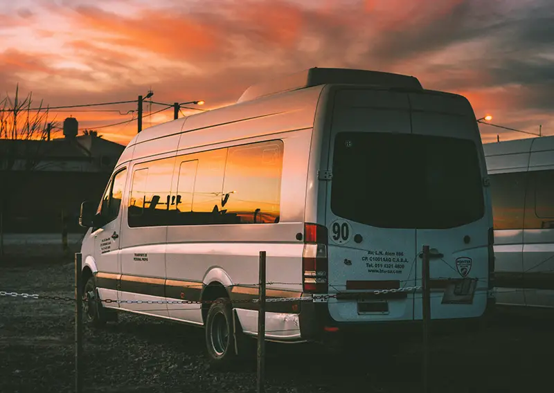 White van during sunset